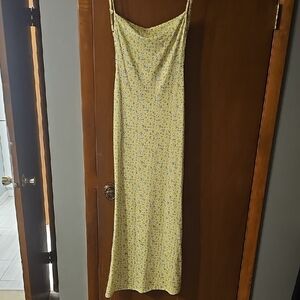 Yellow Floral Slip Dress with Cowl Neck